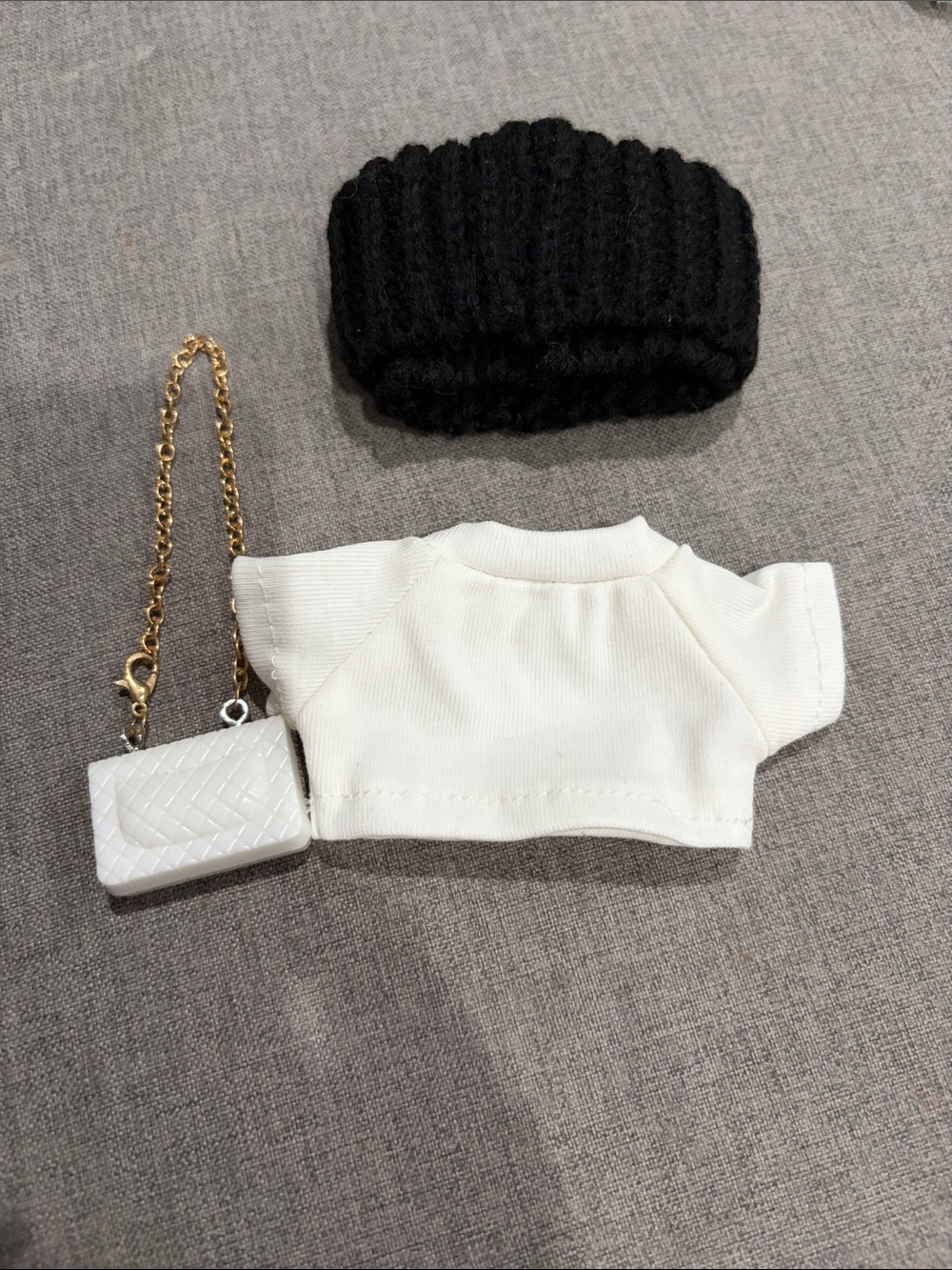 Labubu or Small Doll Chanel Black Hat & White Top Set with Rhinestone Logo - Picture 2 of 2